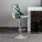 Tabouret de bar moderne réglable en cuir capitonné avec dossier haut