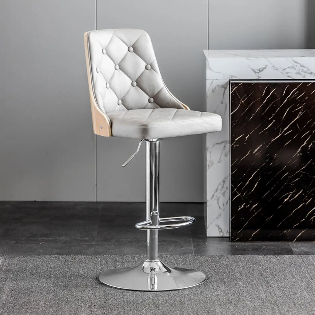 Tabouret de bar moderne réglable en cuir capitonné avec dossier haut