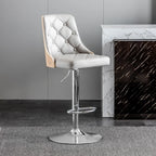 Tabouret de bar moderne réglable en cuir capitonné avec dossier haut