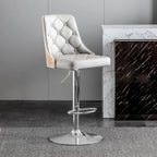 Tabouret de bar moderne réglable en cuir capitonné avec dossier haut