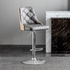Tabouret de bar moderne réglable en cuir capitonné avec dossier haut