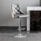 Tabouret de bar moderne réglable en cuir capitonné avec dossier haut
