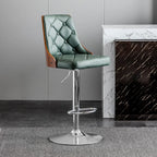 Tabouret de bar moderne réglable en cuir capitonné avec dossier haut