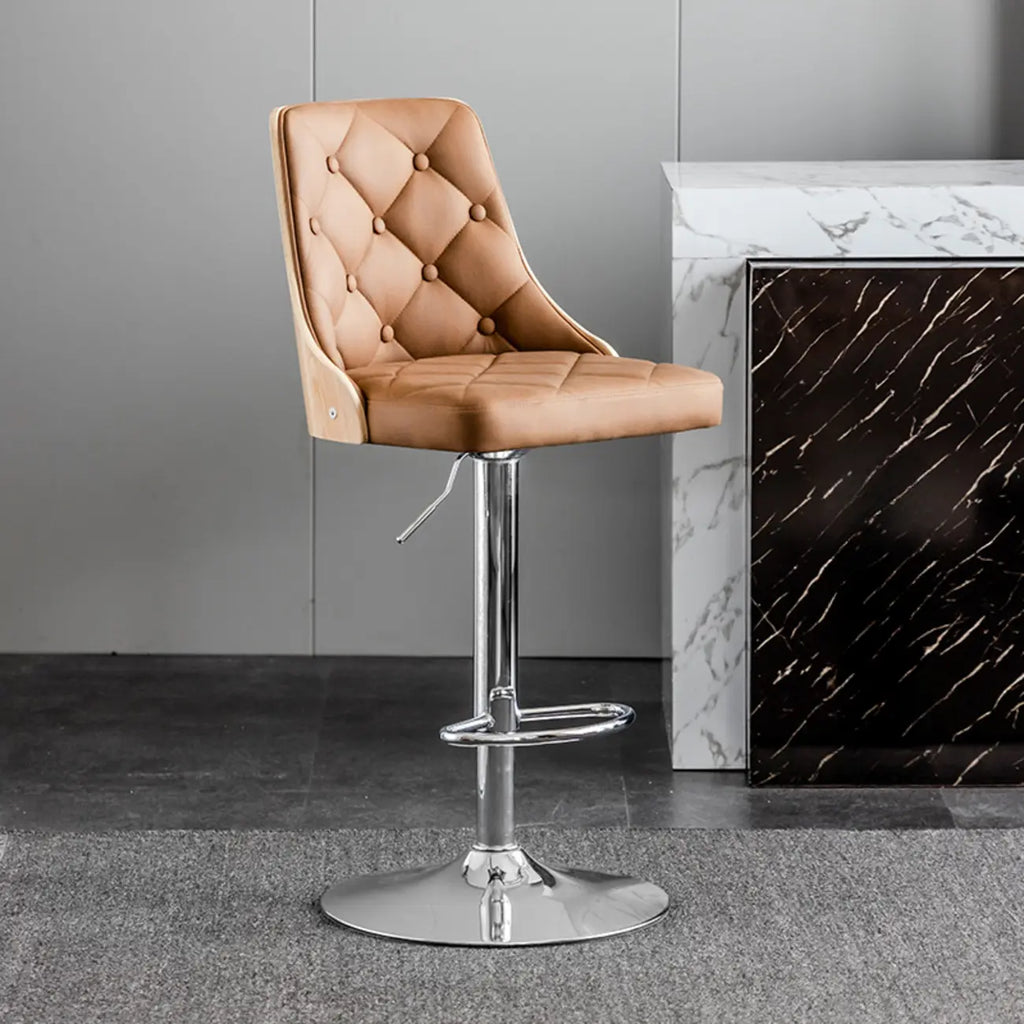 Tabouret de bar moderne réglable en cuir capitonné avec dossier haut