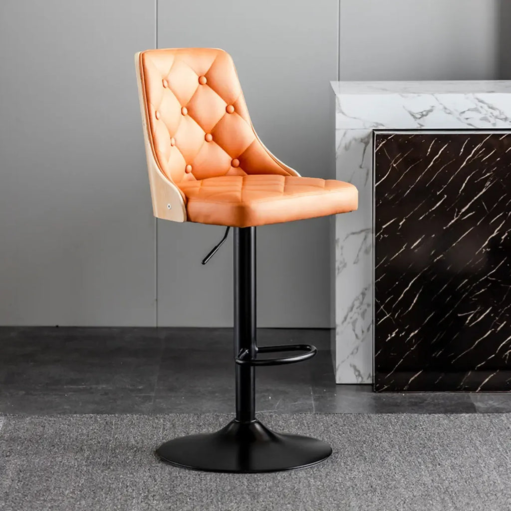 Tabouret de bar moderne réglable en cuir capitonné avec dossier haut