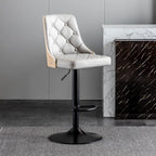 Tabouret de bar moderne réglable en cuir capitonné avec dossier haut