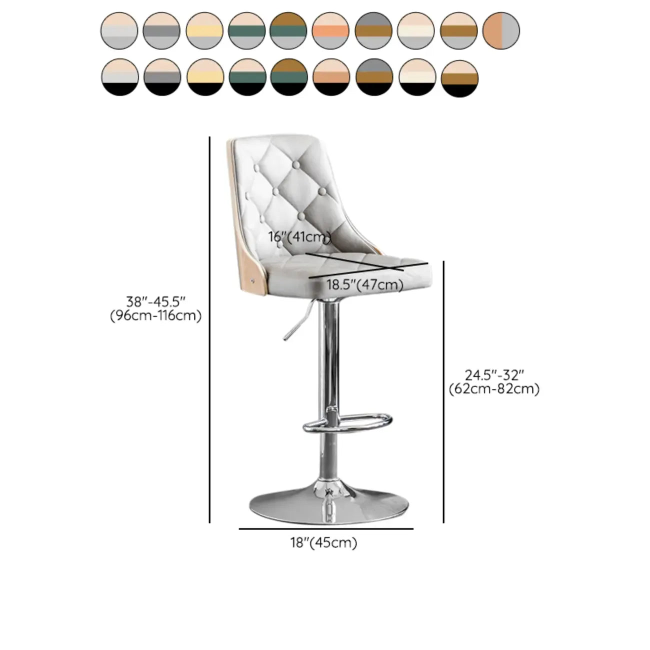 Tabouret de bar moderne réglable en cuir capitonné avec dossier haut