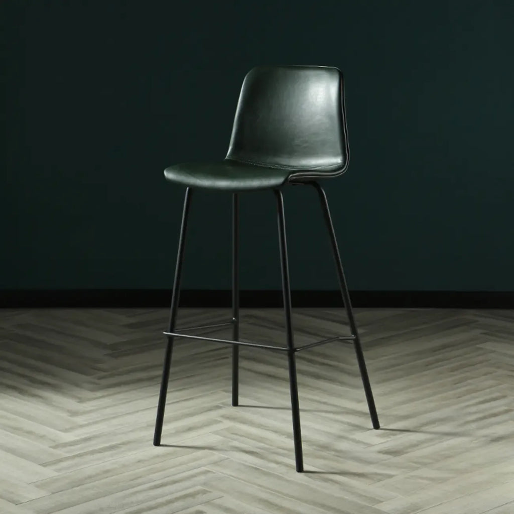 Tabouret de bar industriel en cuir avec structure métallique et repose-pieds