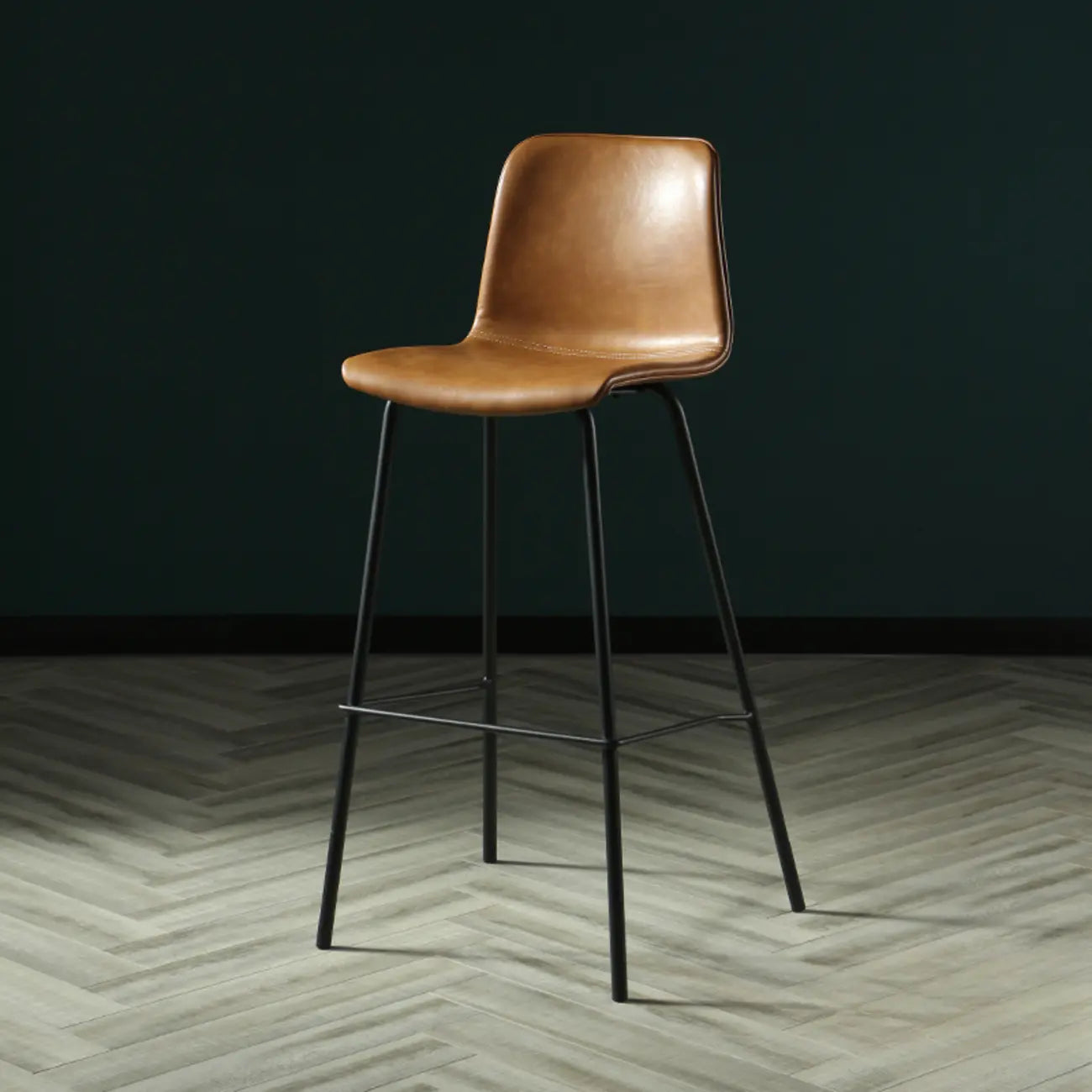 Tabouret de bar industriel en cuir avec structure métallique et repose-pieds