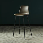 Tabouret de bar industriel en cuir avec structure métallique et repose-pieds