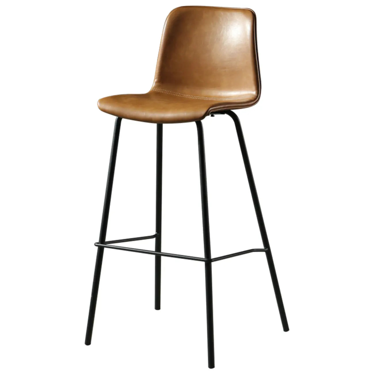 Tabouret de bar industriel en cuir avec structure métallique et repose-pieds