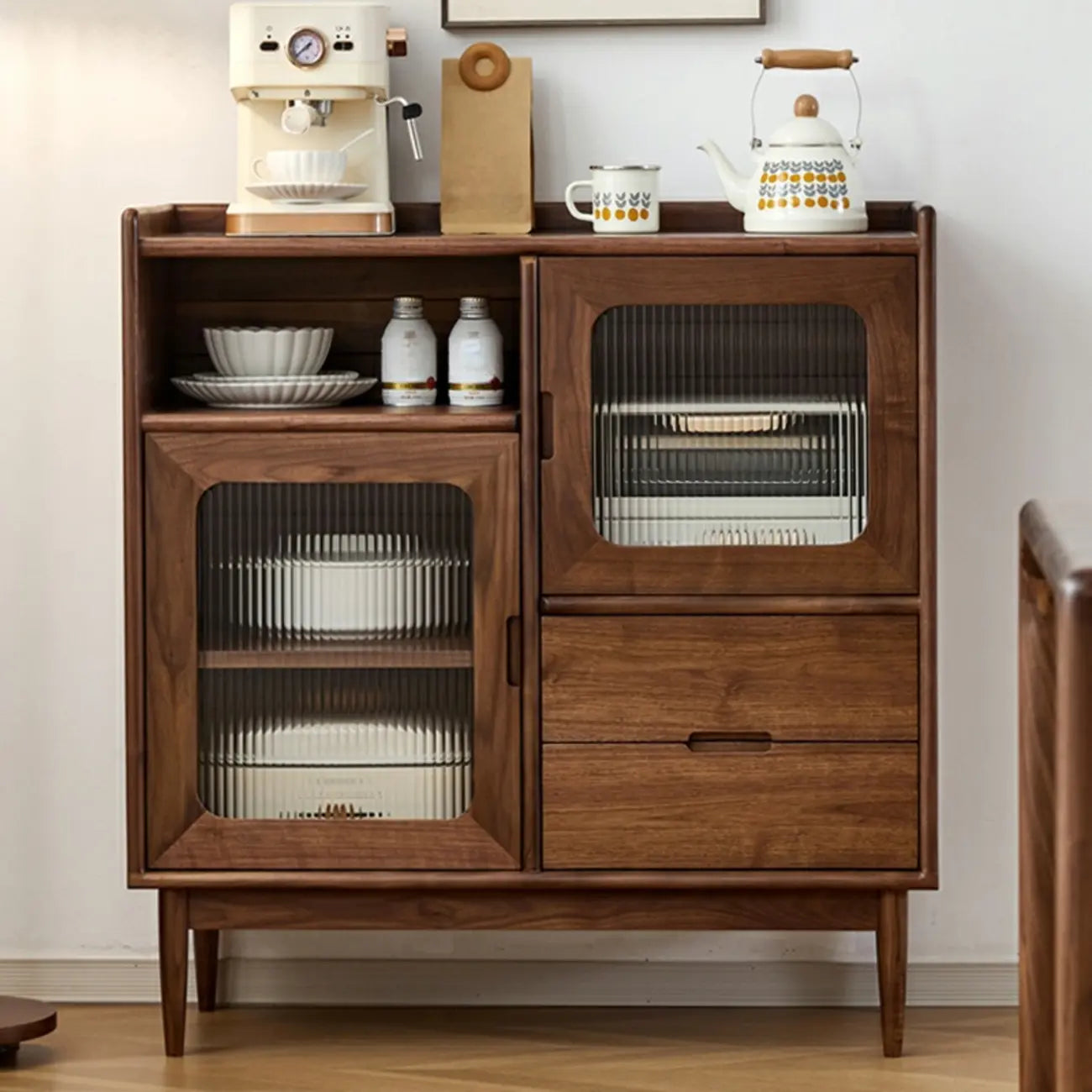 Buffet de rangement contemporain en bois sépia avec tiroirs
