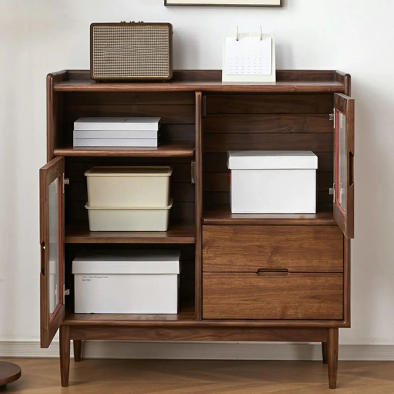 Buffet de rangement contemporain en bois sépia avec tiroirs