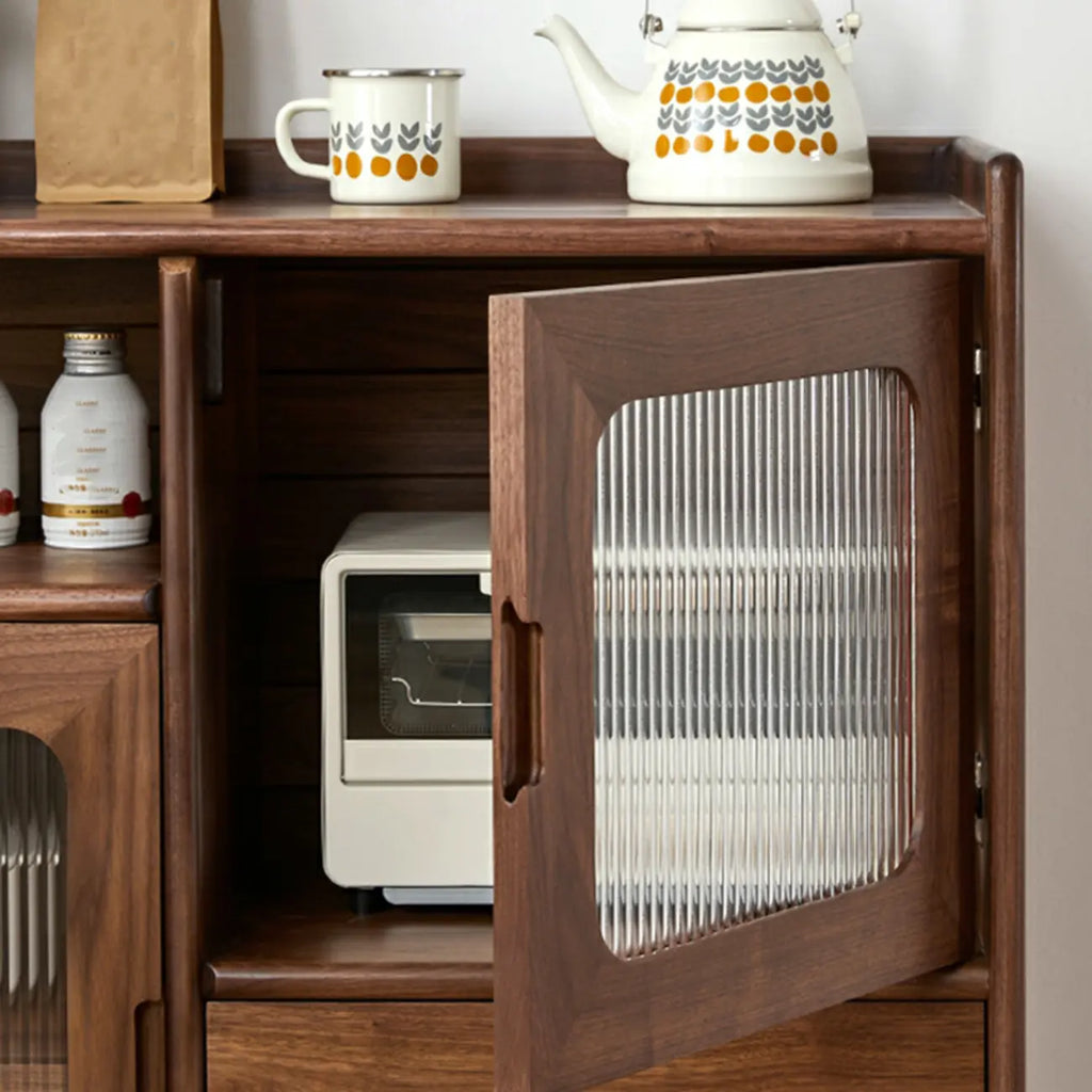 Buffet de rangement contemporain en bois sépia avec tiroirs