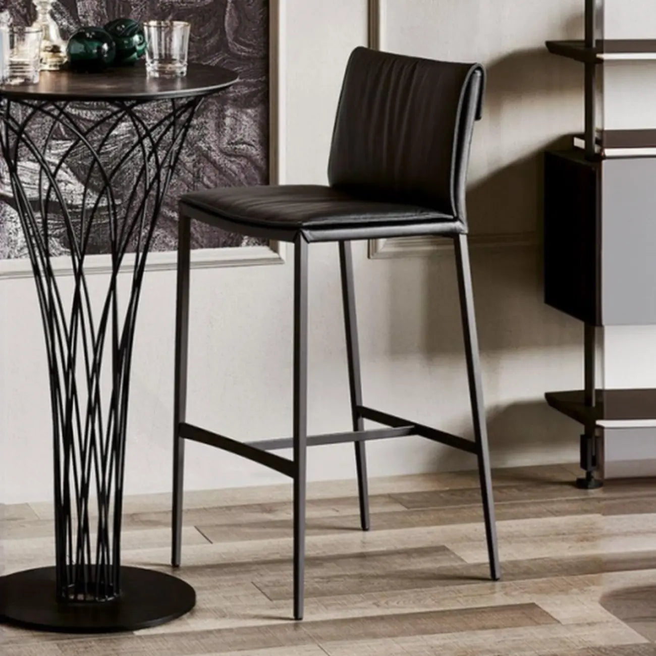 Tabourets de bar modernes à tréteaux à 4 pieds avec repose-pieds et dossier bas