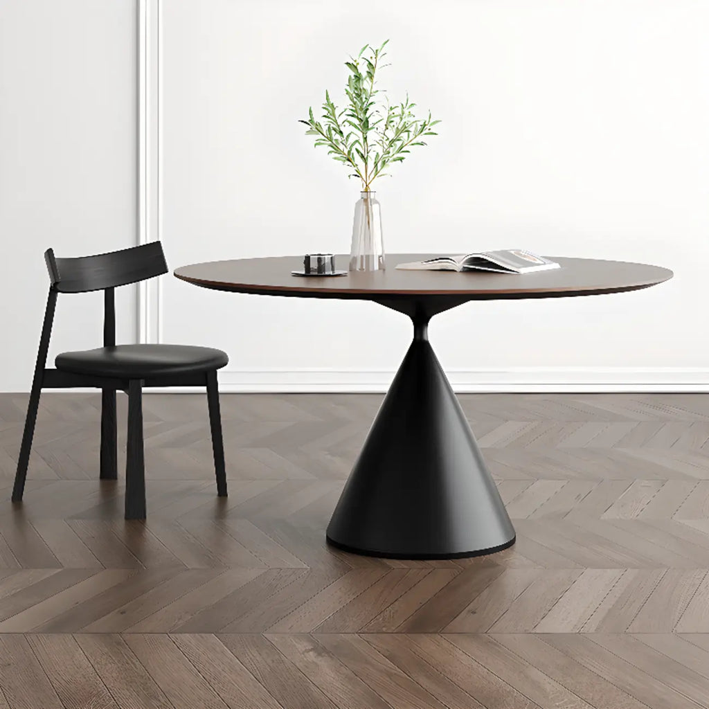 Table de salle à manger ronde moderne en bois noir sur pied central