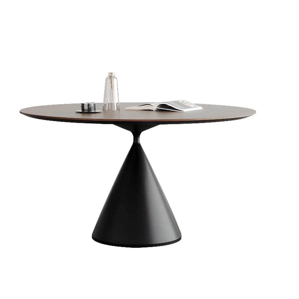 Table de salle à manger ronde moderne en bois noir sur pied central