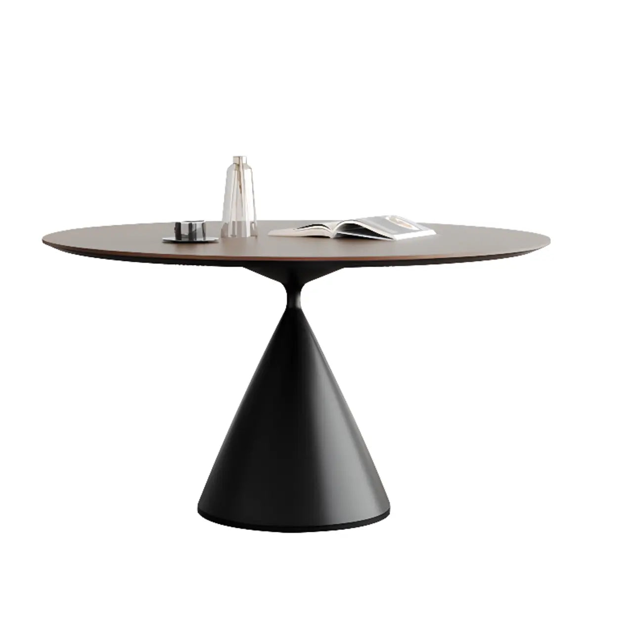 Table de salle à manger ronde moderne en bois noir sur pied central