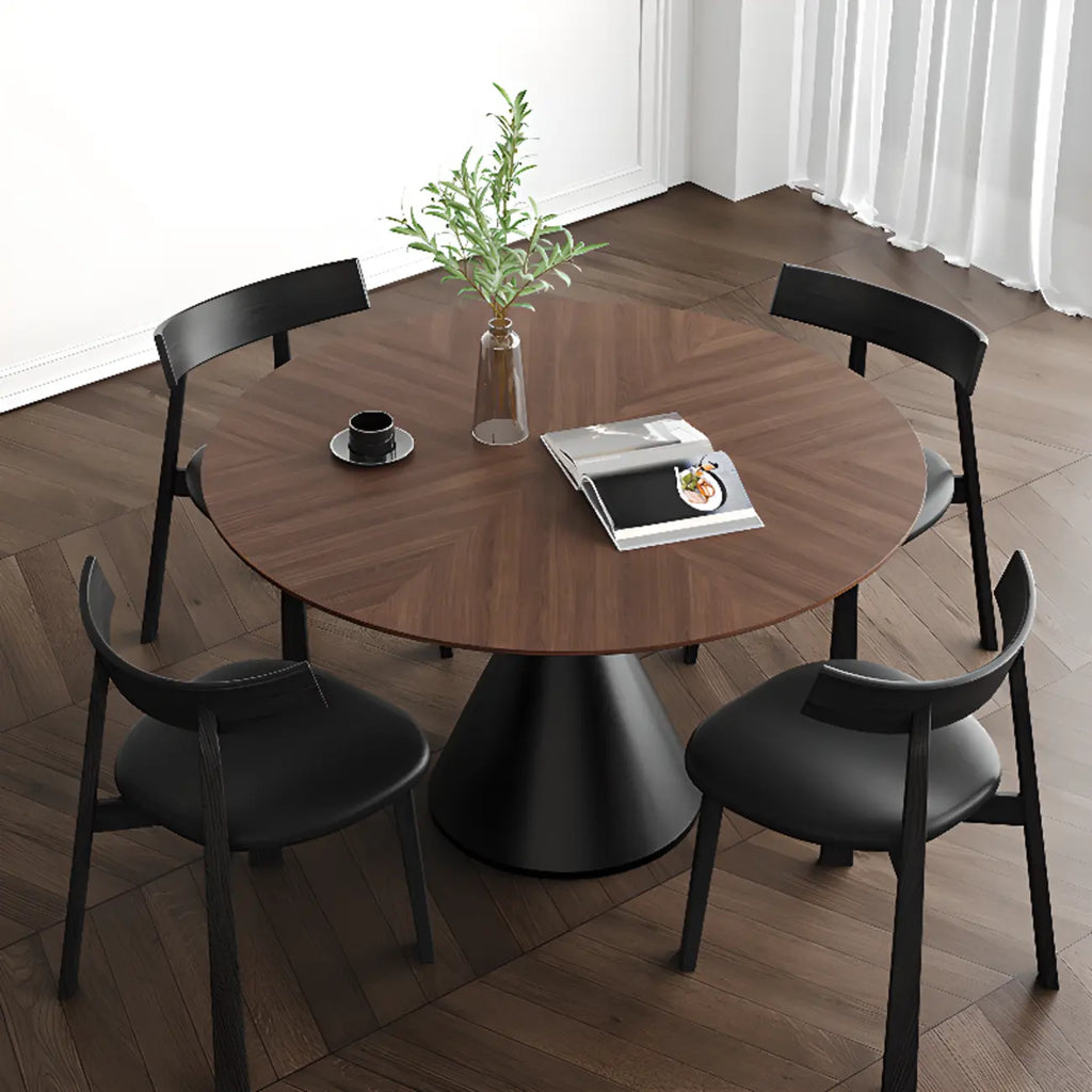 Table de salle à manger ronde moderne en bois noir sur pied central