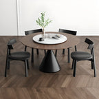 Table de salle à manger ronde moderne en bois noir sur pied central