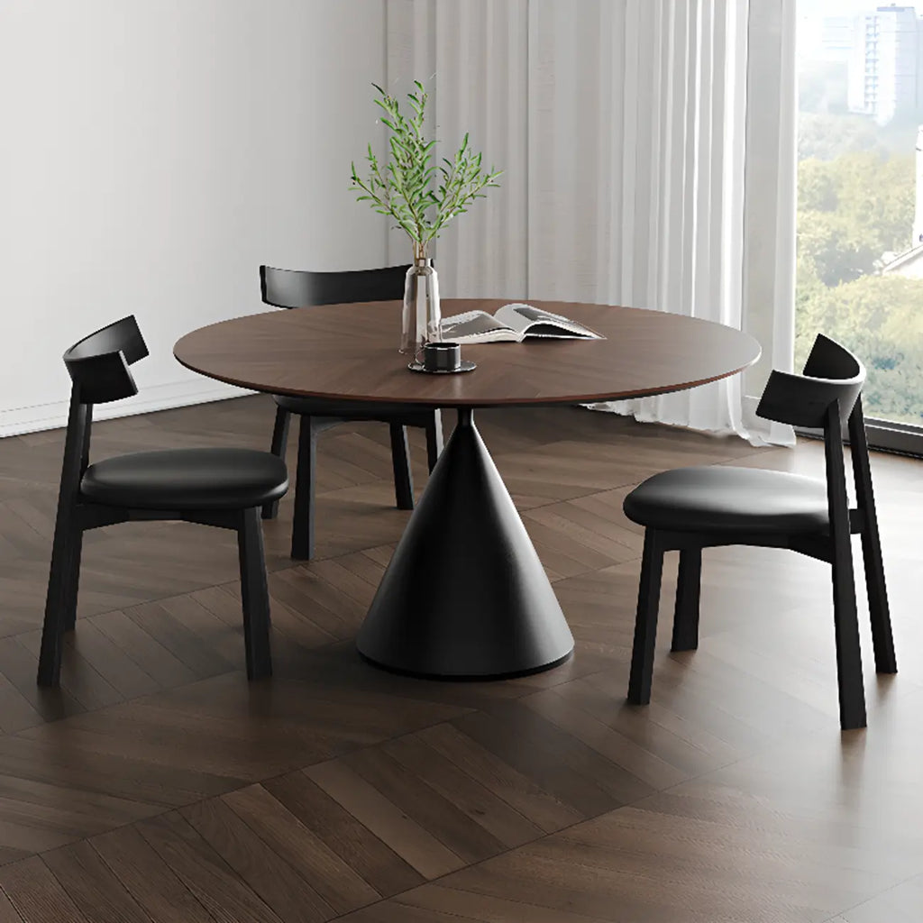 Table de salle à manger ronde moderne en bois noir sur pied central