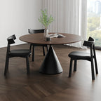 Table de salle à manger ronde moderne en bois noir sur pied central