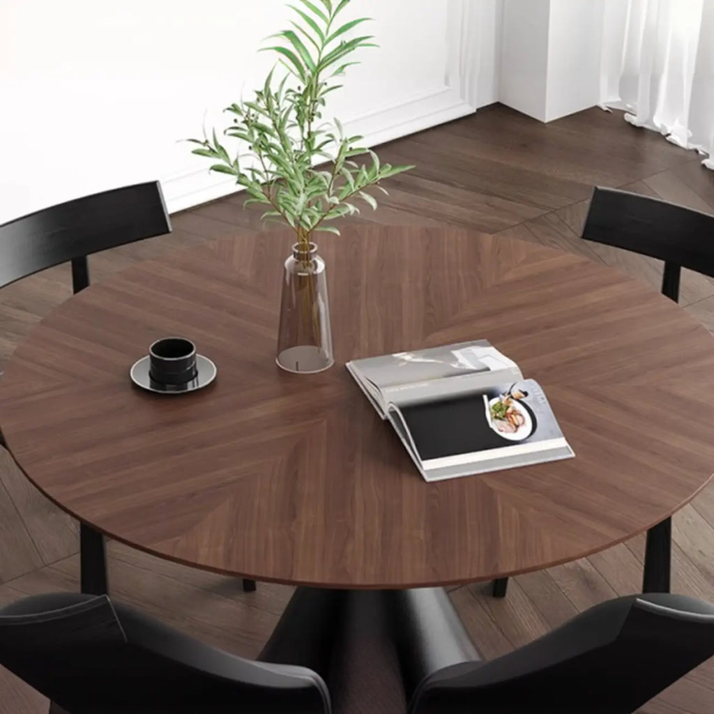 Table de salle à manger ronde moderne en bois noir sur pied central