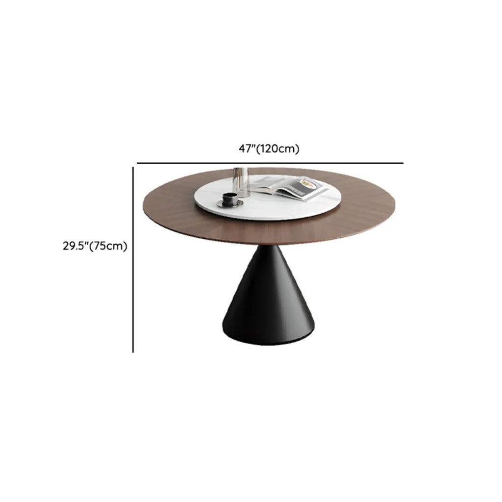 Table de salle à manger ronde moderne en bois noir sur pied central