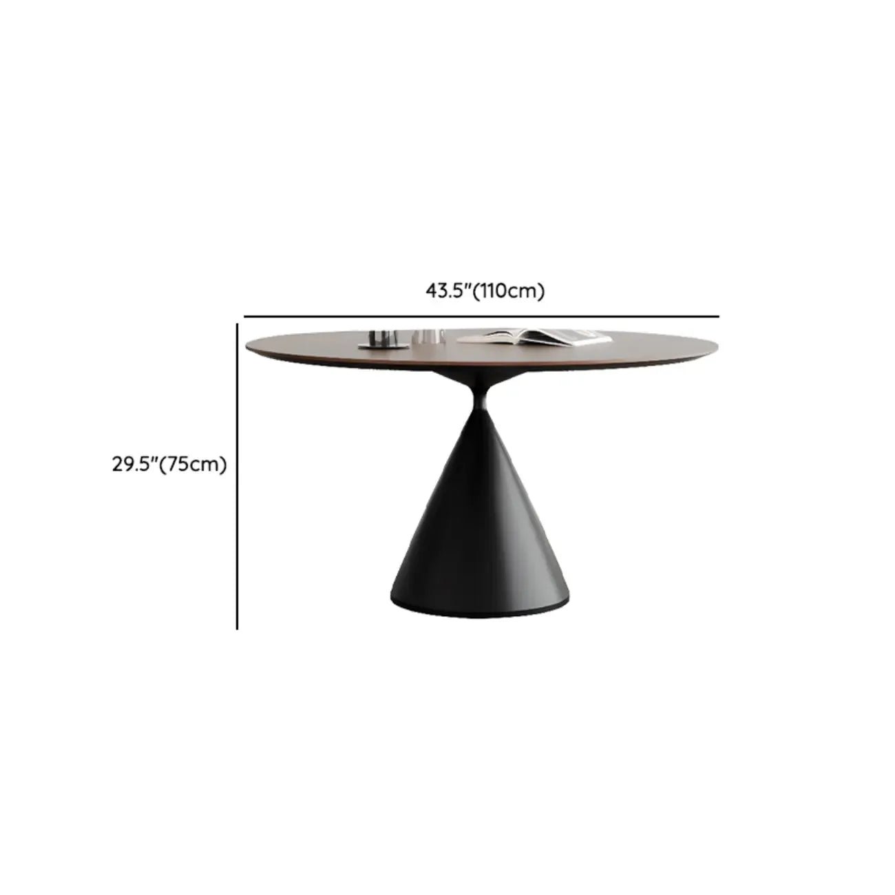 Table de salle à manger ronde moderne en bois noir sur pied central