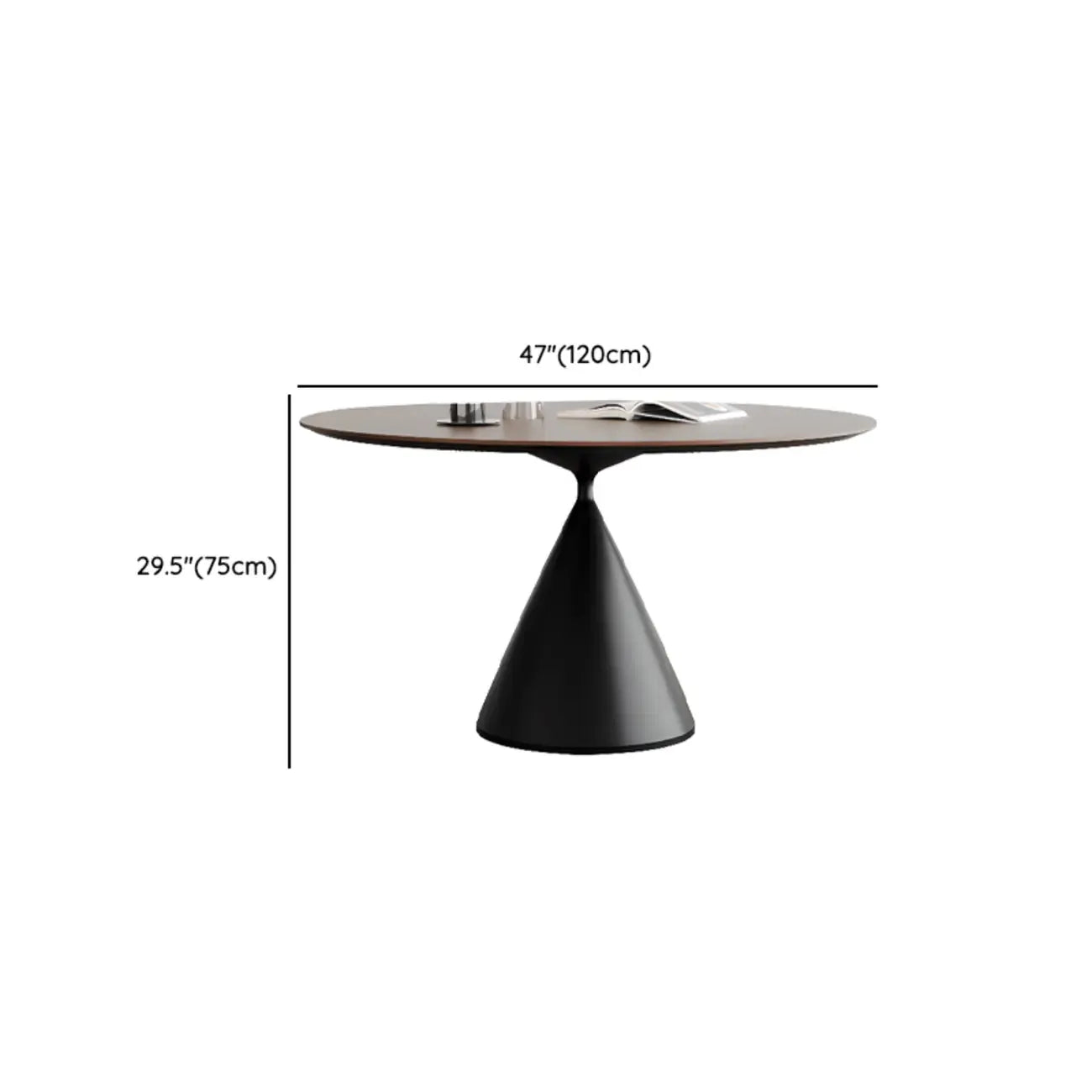 Table de salle à manger ronde moderne en bois noir sur pied central
