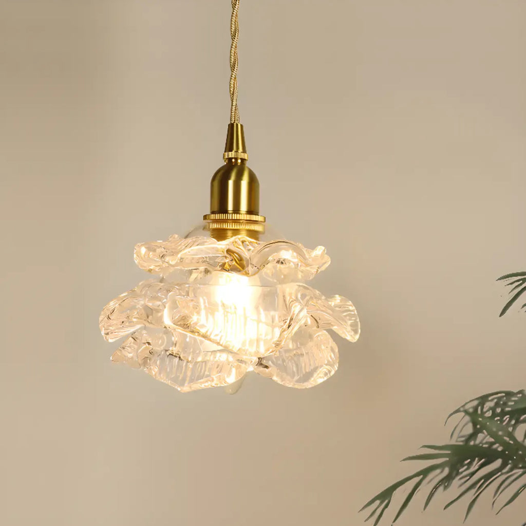 Suspension élégante en verre en forme de fleur pour la cuisine, hauteur réglable.