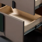 Table de chevet moderne en bois avec plateau en cuir et deux tiroirs