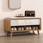 Banc de rangement à chaussures en bois naturel avec tiroirs pour entrée