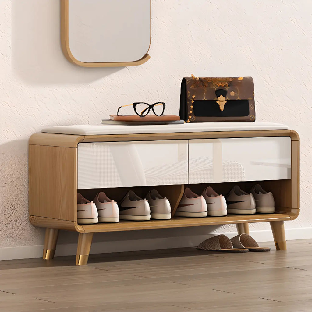 Banc de rangement à chaussures en bois naturel avec tiroirs pour entrée