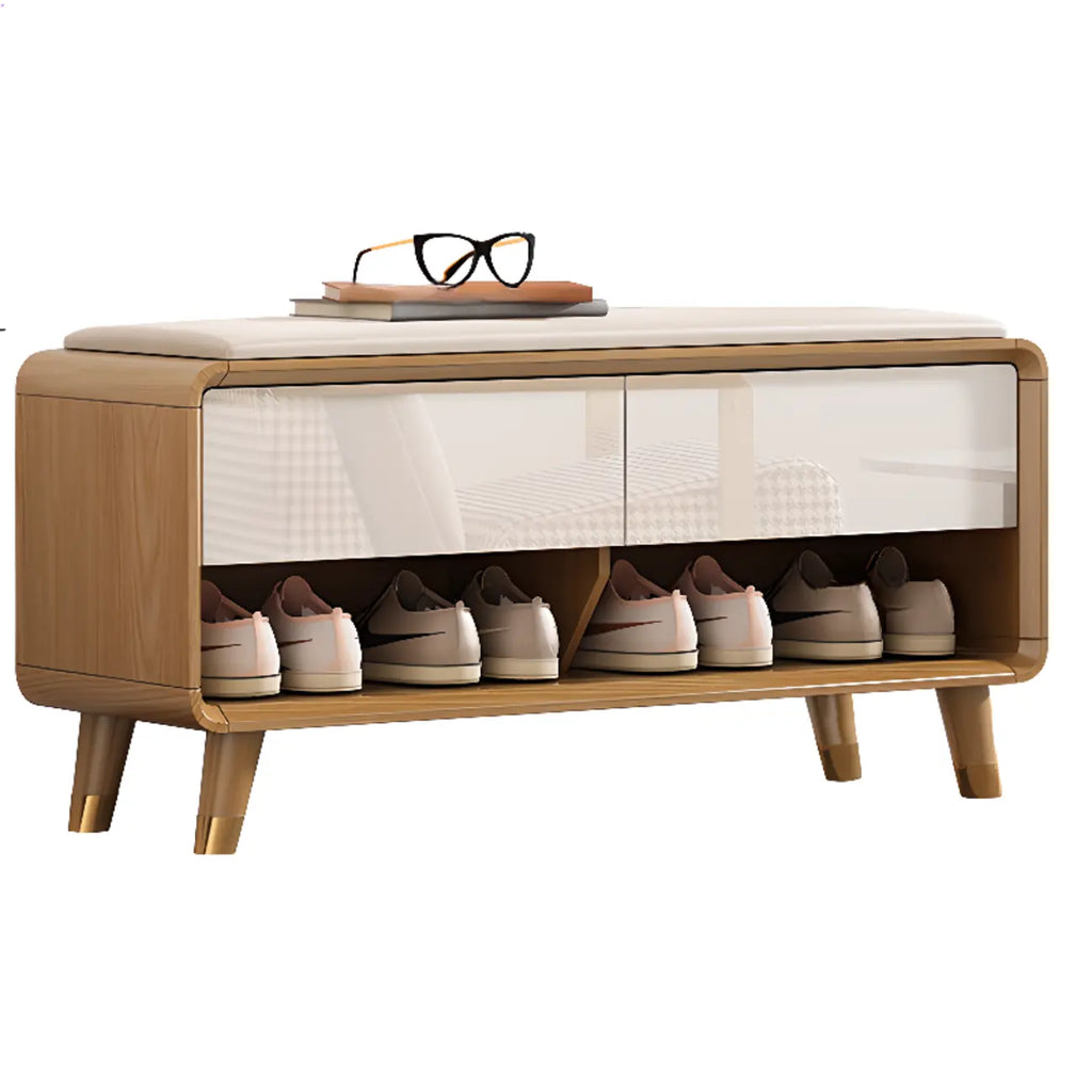 Banc de rangement à chaussures en bois naturel avec tiroirs pour entrée