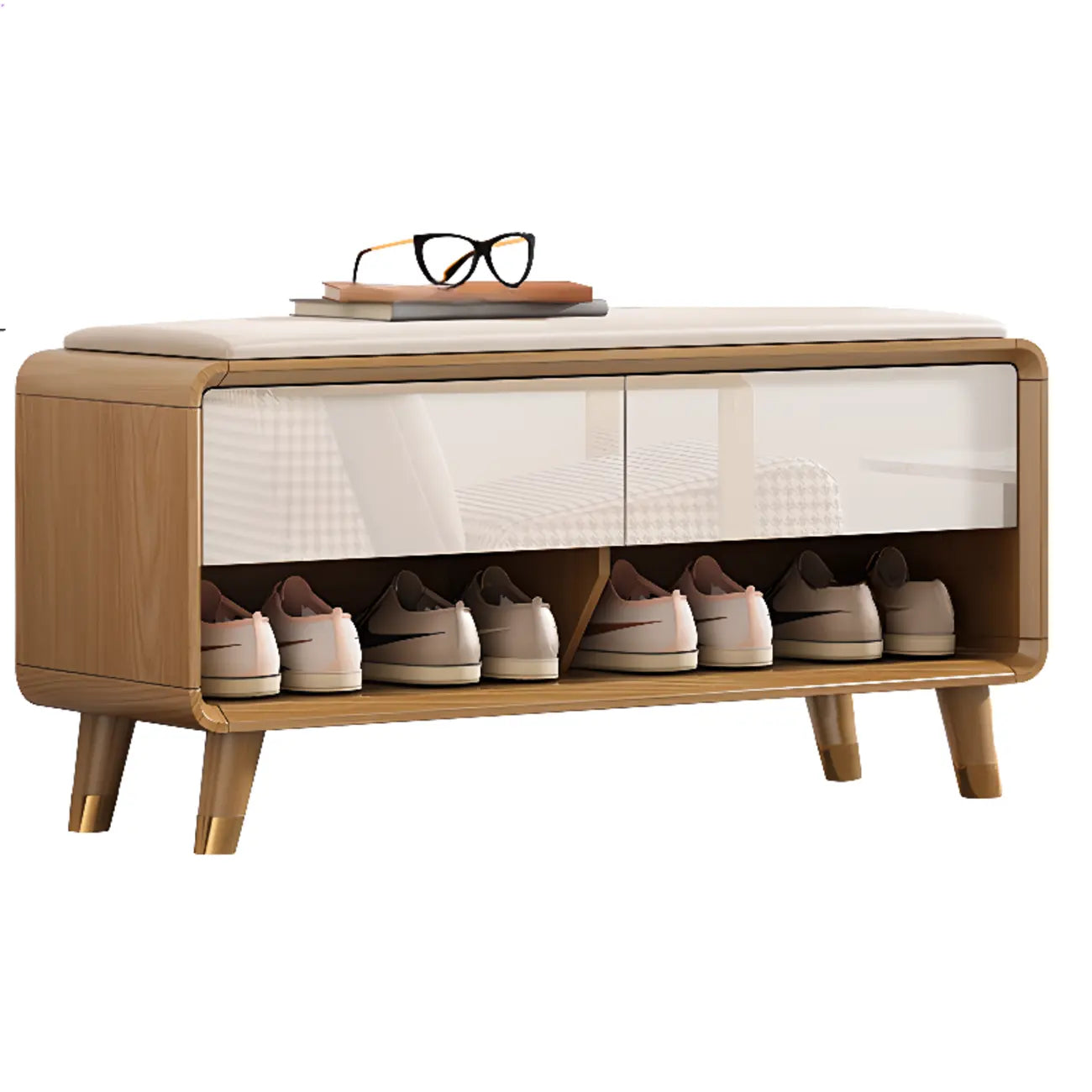 Banc de rangement à chaussures en bois naturel avec tiroirs pour entrée