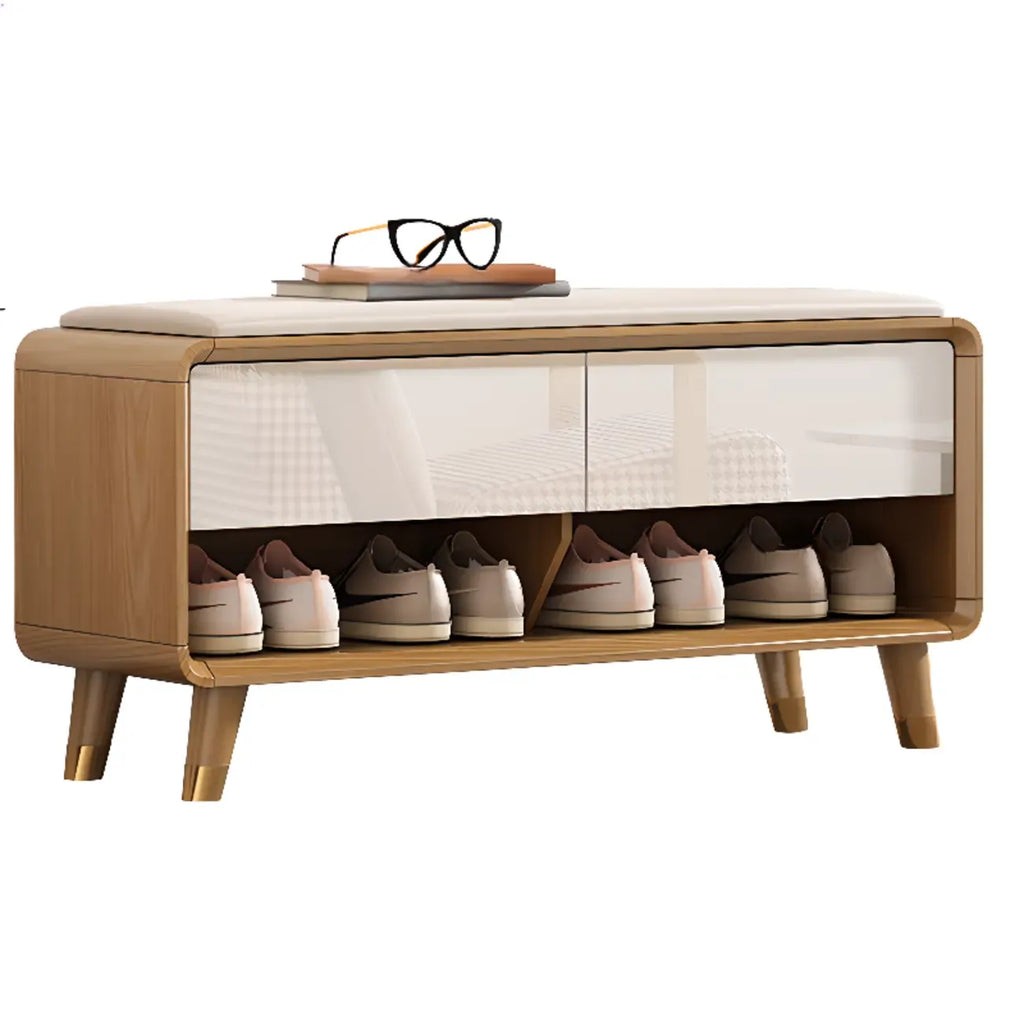 Banc de rangement à chaussures en bois naturel avec tiroirs pour entrée