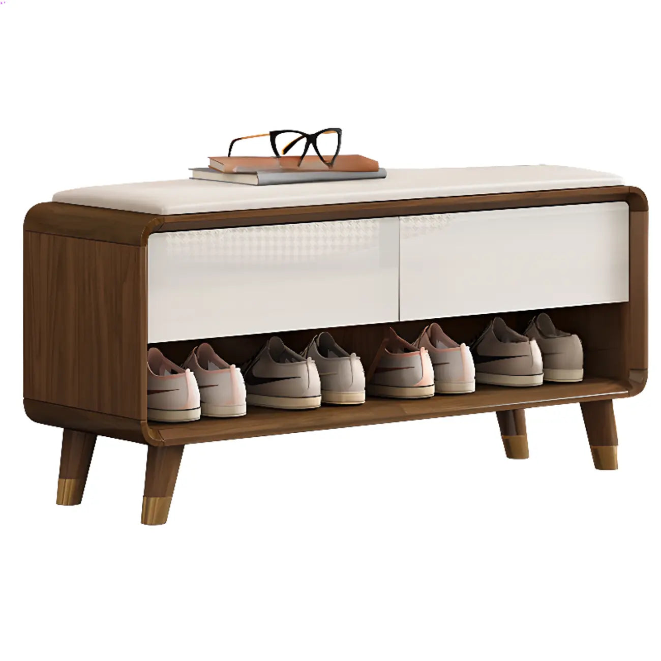Banc de rangement à chaussures en bois naturel avec tiroirs pour entrée