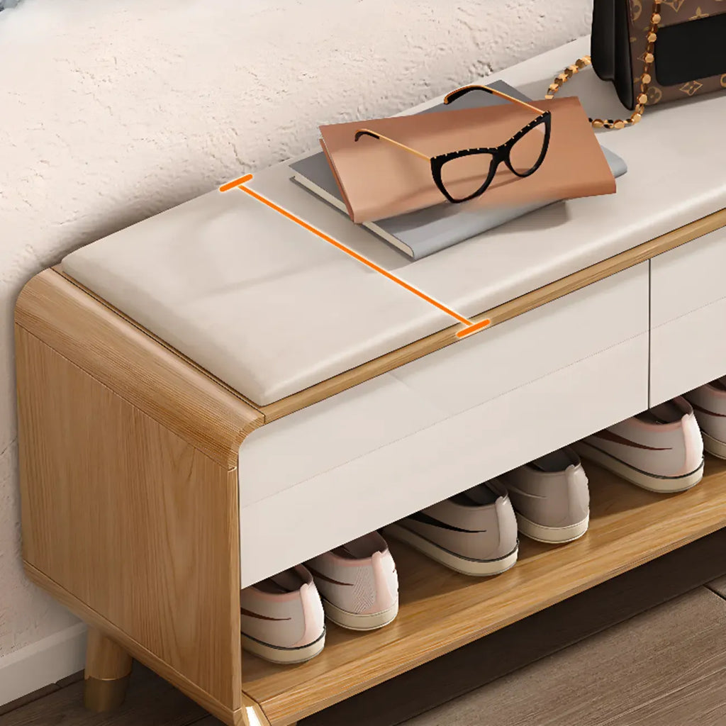 Banc de rangement à chaussures en bois naturel avec tiroirs pour entrée
