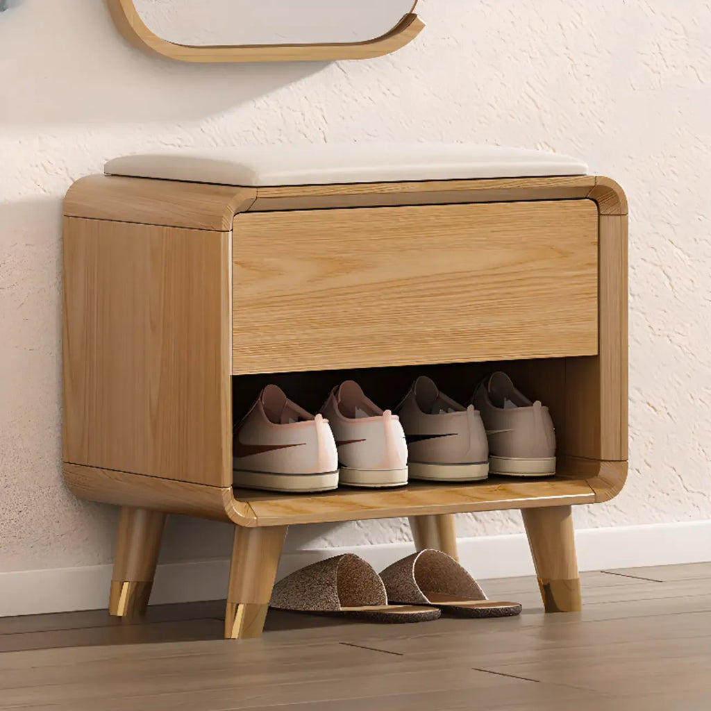 Banc de rangement à chaussures en bois naturel avec tiroirs pour entrée