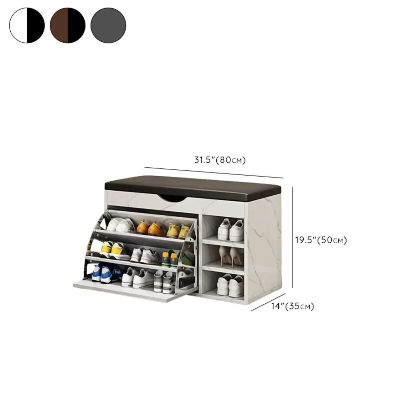 Banc d'entrée avec rangement à chaussures rabattable et couvercle à charnières