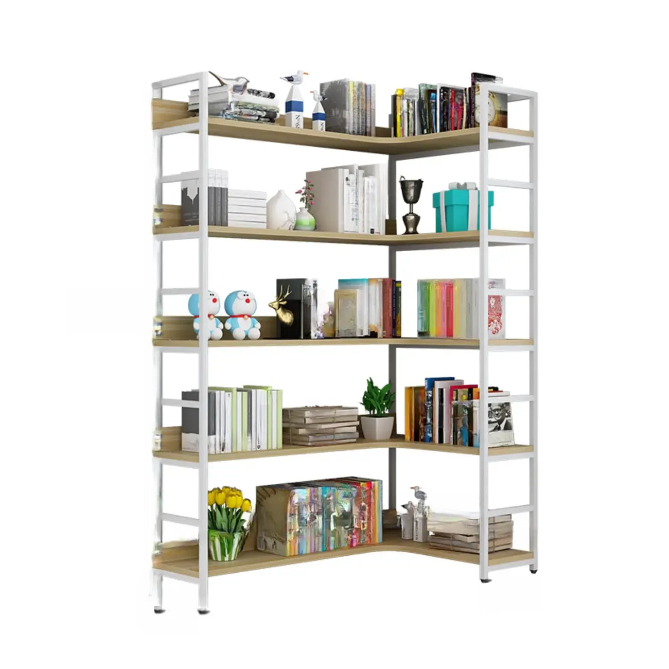 Bibliothèque d'angle en bois et métal en forme de L Etagere