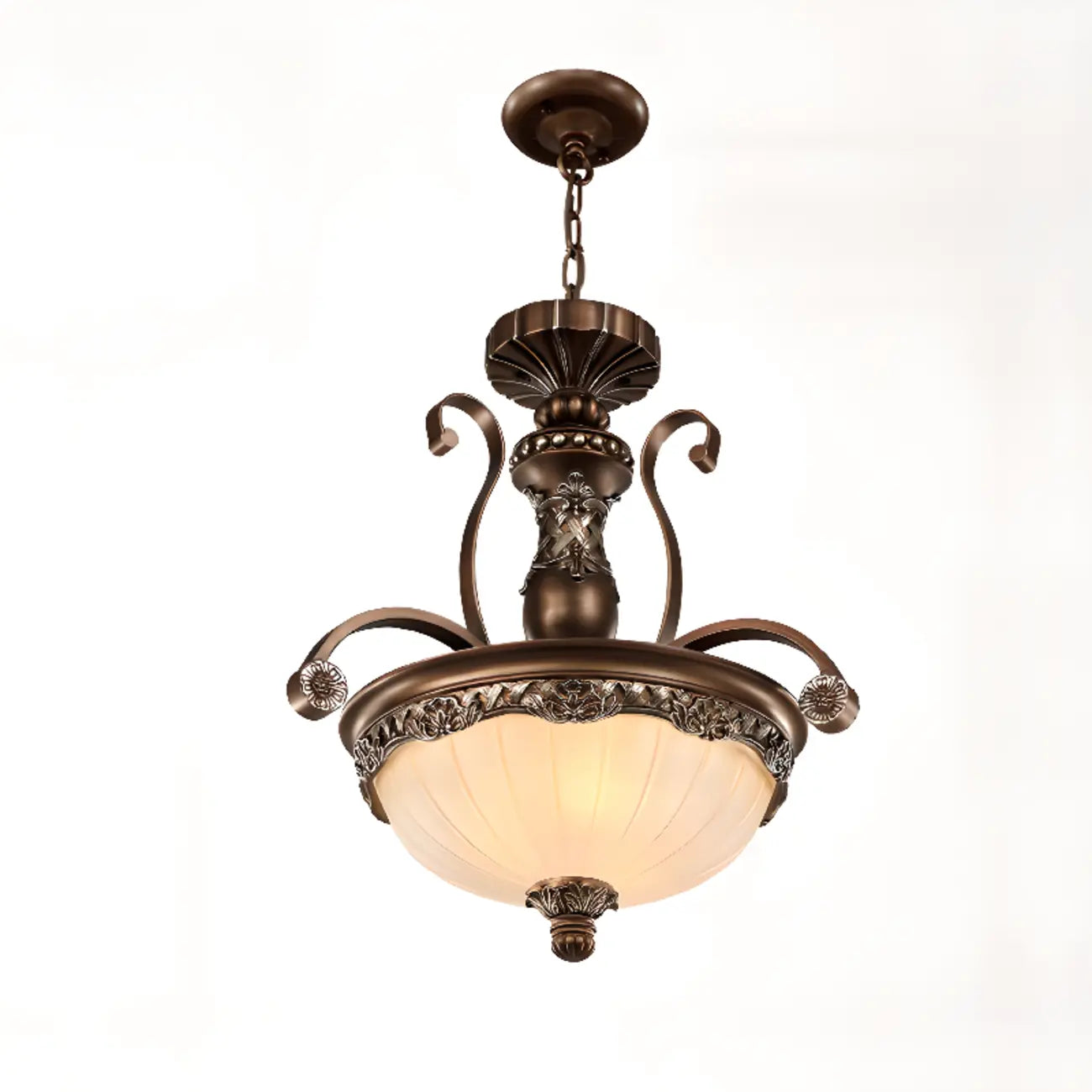 Lustre d'intérieur vintage en verre dépoli en forme de cloche à fleurs blanches