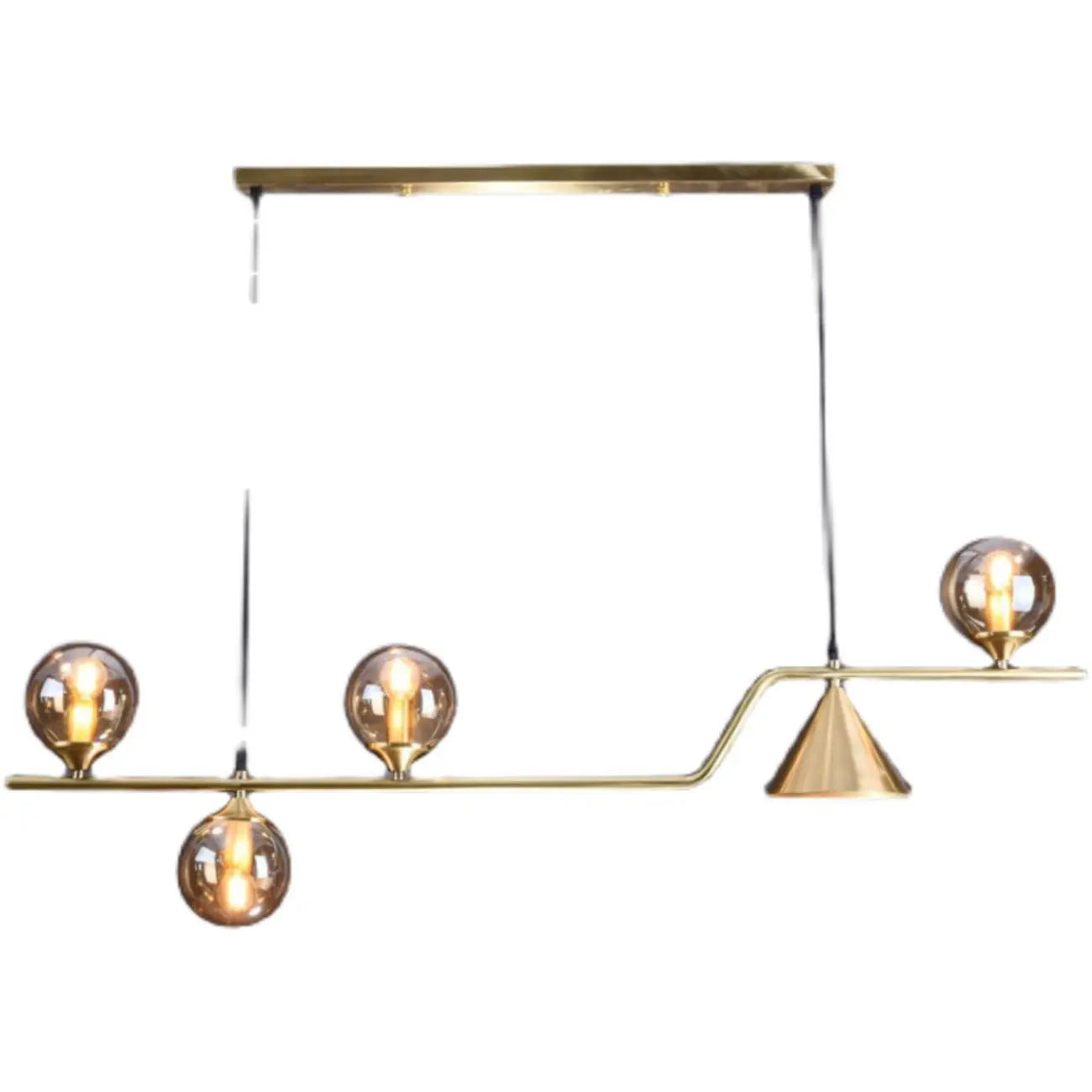 Salle à manger moderne avec suspension LED en laiton et verre pour îlot central