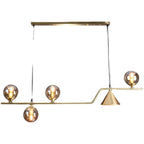 Salle à manger moderne avec suspension LED en laiton et verre pour îlot central
