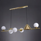 Salle à manger moderne avec suspension LED en laiton et verre pour îlot central