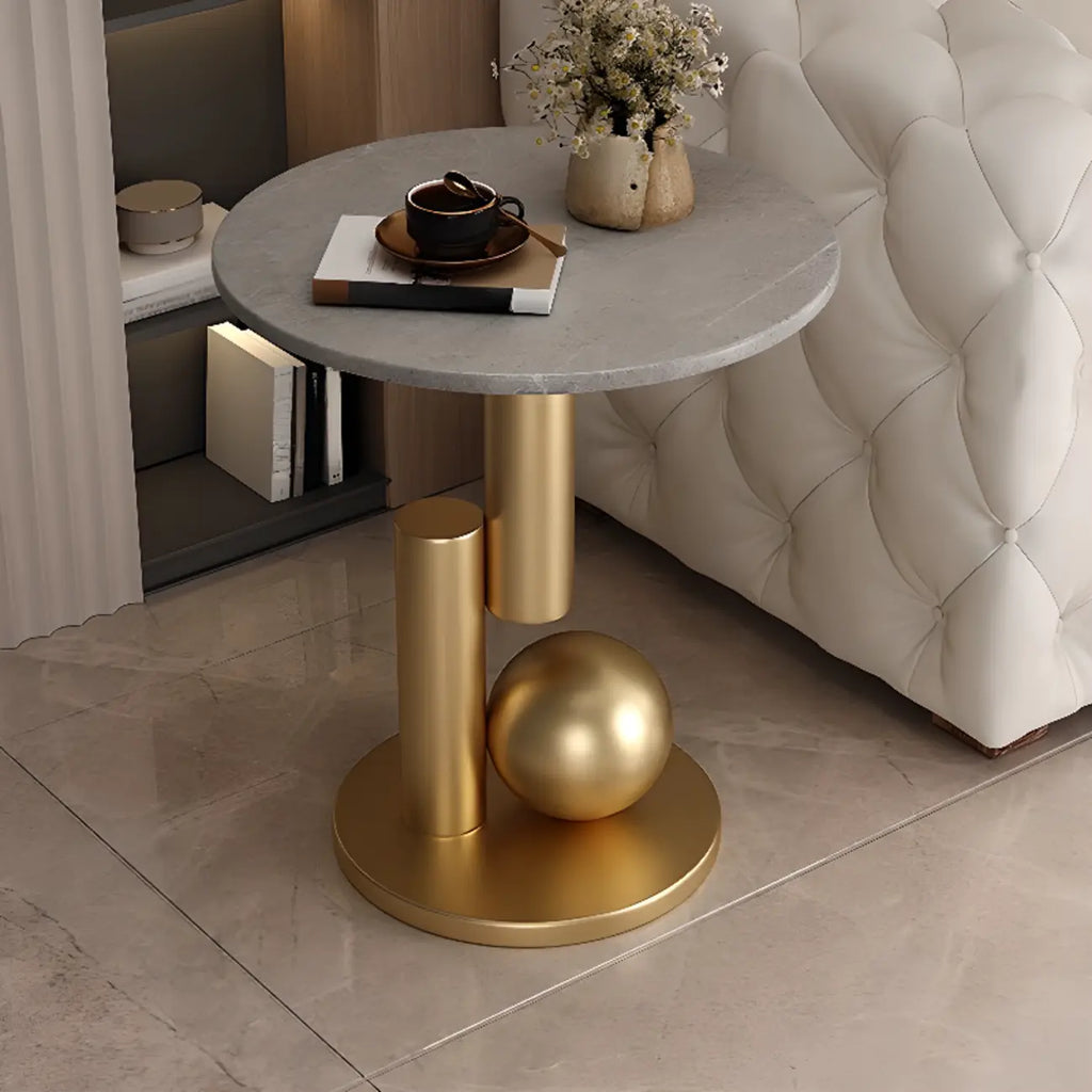 Table d'appoint ronde glamour avec plateau en pierre et piètement abstrait
