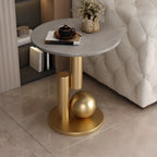 Table d'appoint ronde glamour avec plateau en pierre et piètement abstrait