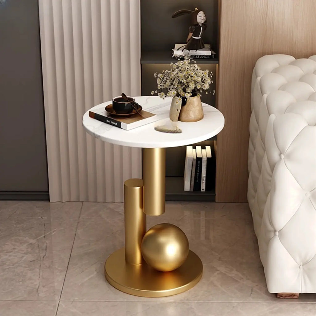 Table d'appoint ronde glamour avec plateau en pierre et piètement abstrait