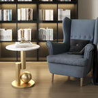 Table d'appoint ronde glamour avec plateau en pierre et piètement abstrait